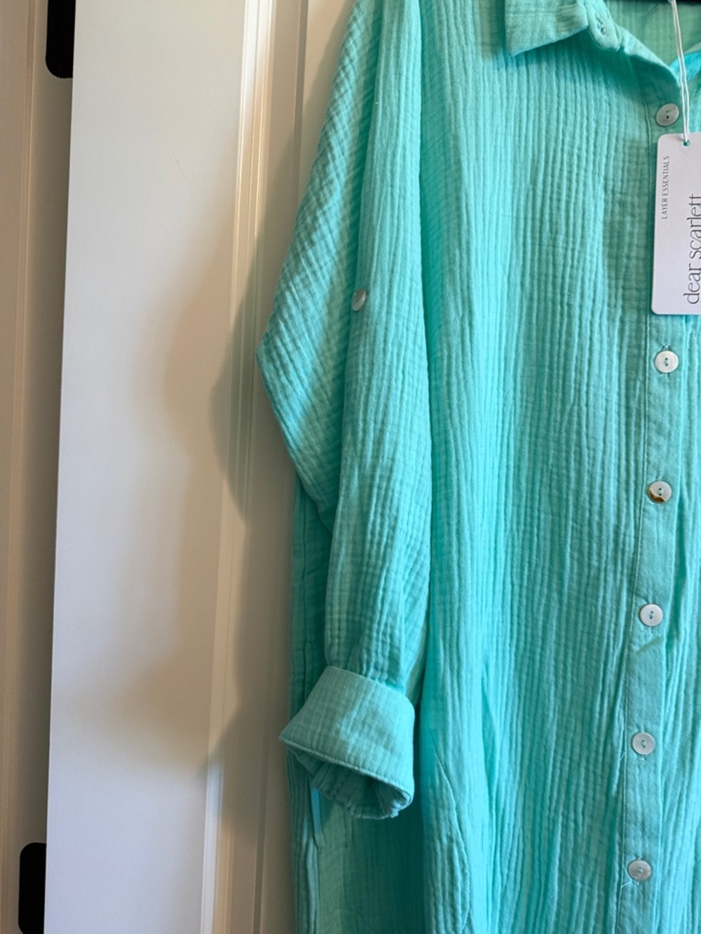 Dear Scarlett Relaxed Button-Front Maxi Dress in Aqua - Picture 6 of 12
